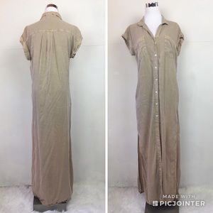 Sneak Peek Button Front Safari Shirt Maxi Dress